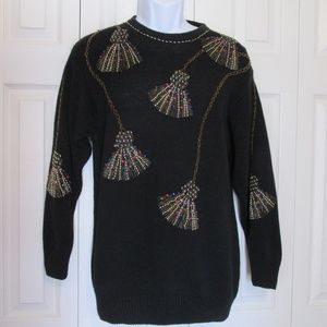Victoria Harbour Black Multi Color Beaded Sweater